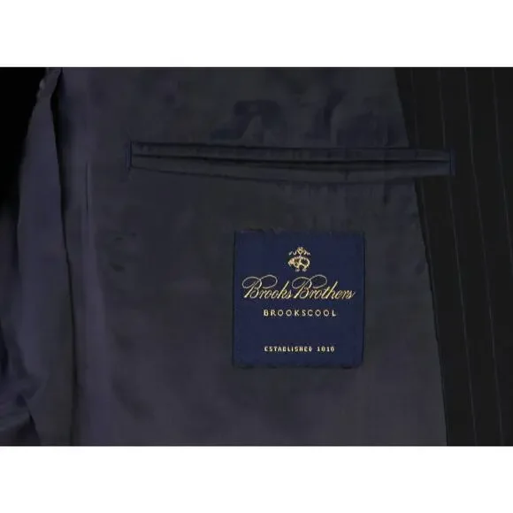 Brooks Brothers BrooksCool Black Sky Blue Pinstripe 2-Btn Suit Jacket Blazer 42L - Picture 7 of 8